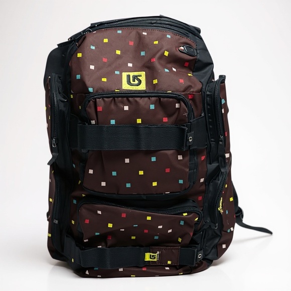🎒 Burton Snowboard Backpack Multicolor Pixel Print Brown Laptop Travel Bag - Picture 1 of 8